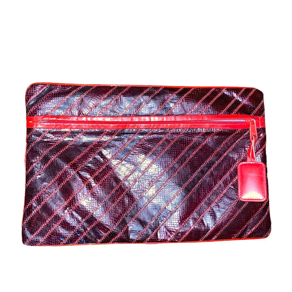 Vintage Leather clutch pouch purse with double sided zipper red and burgundy